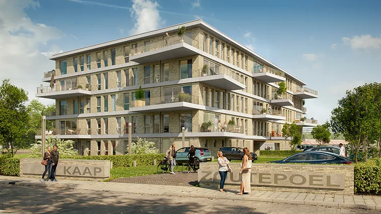 Artist impression appartementen Kaap Zoutepoel aan het water in Sneek